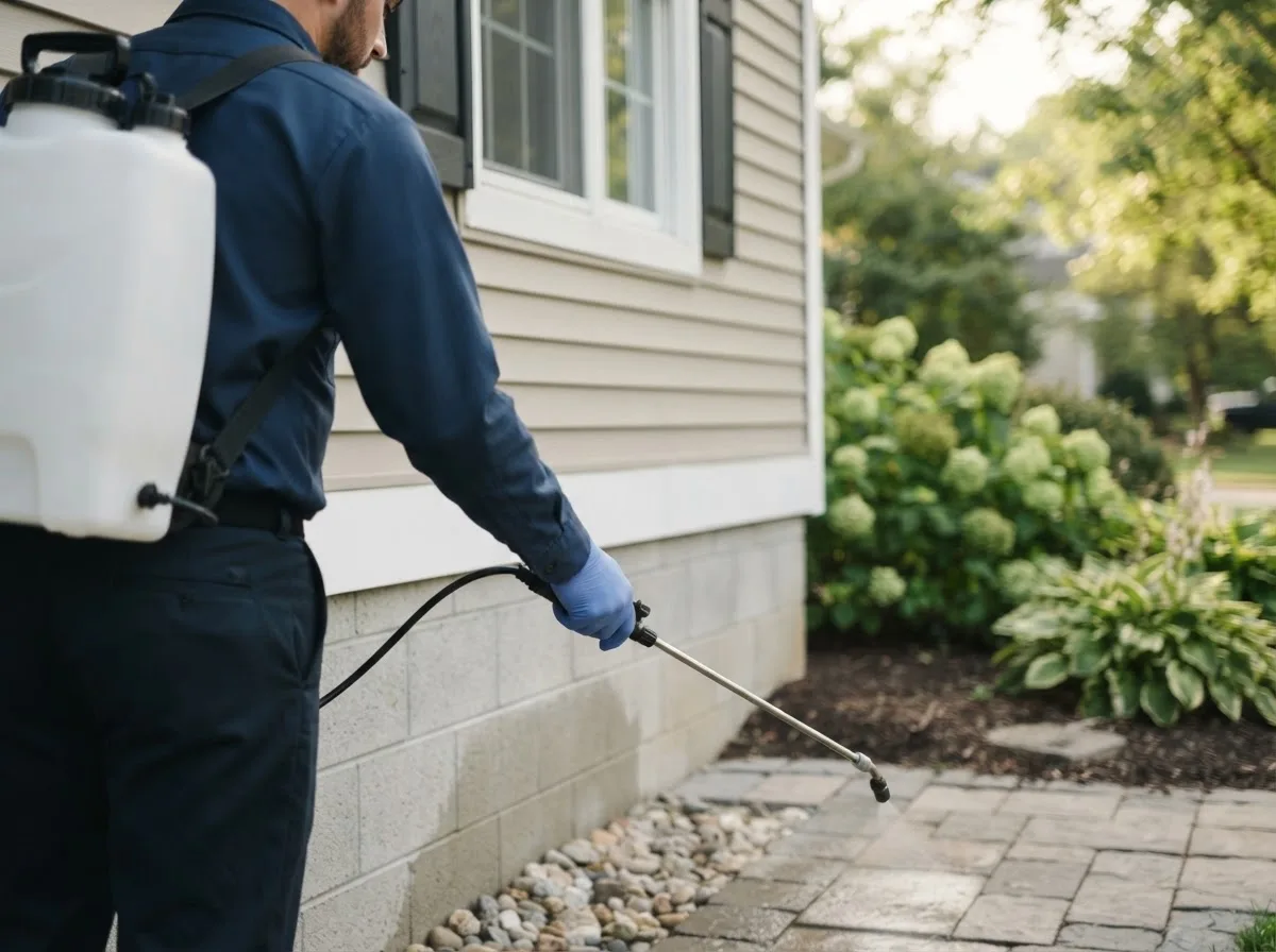Pest control technician inspecting a home in West Newton, MA